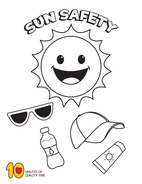 Summer Sun Safety Coloring Page Summer Safety Coloring Pages, Sun Safety Craft, Summer Safety Crafts For Preschool, Summer Safety Activities For Kids, Summer Safety Crafts, Summer Safety Preschool, Safety Crafts For Preschool, Summer Safety Activities, Sun Safety Activities