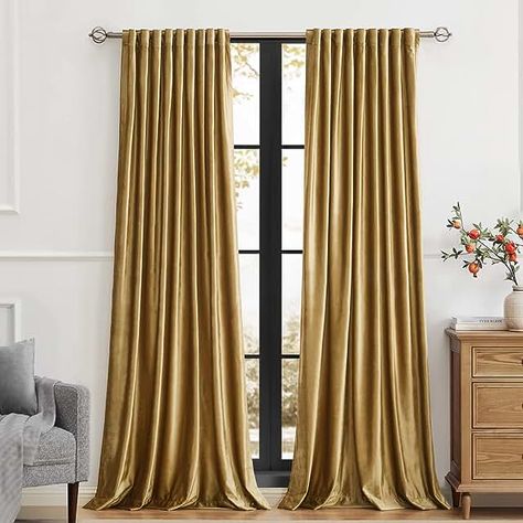 Amazon.com: Suede Curtains 96 Inches Long Golden Curtains, Velvet Room, Drapes For Bedroom, Velvet Drapes, Decorative Curtains, Gold Curtains, Insulated Curtains, Blue Curtains, Beautiful Curtains