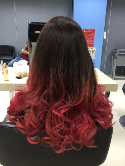 Brown Hair With Red Tips Dip Dye, Black Hair With Red Ends, Brown Hair With Red Tips, Dip Dye Hair Brunette, Red Hair Layers, Red Hair Tips, Snapchat Makeup, Black Hair Ombre, Red Hair Extensions