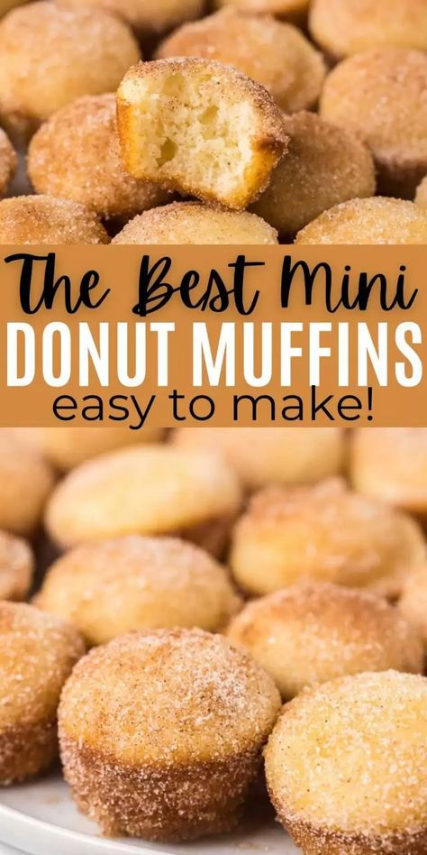 Donut Muffins Cinnamon Sugar, Cinnamon Pancake Muffins, How To Make Donut Holes At Home, Muffin Donut Recipes, Baked Donut Holes Recipes Easy, Cinnamon Donut Muffins, Cinnamon Mini Muffins, Silicone Mini Muffin Pan Recipes, Single Muffin Recipe