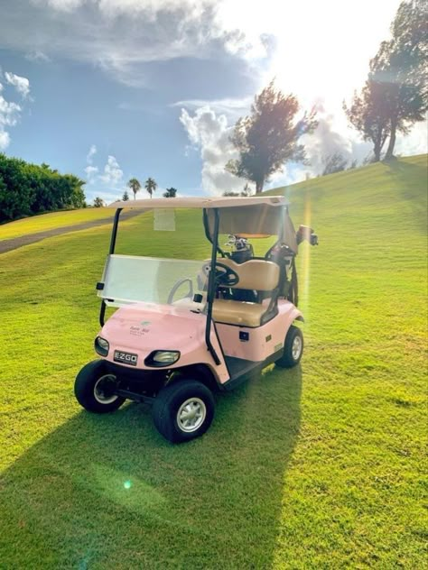 #old money aesthetic #golf aesthetics #golf #pink aesthetic #aesthetic #new money aesthetics Golf Cart Pictures, Golf Cart Aesthetic, Cute Golf Cart, Pink Golf Cart, Golf Inspiration, Girls Golf, Golf Car, Golf Attire, Pink Car