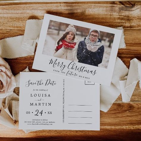 $2.01 | Minimalist Merry Christmas Save the Date Photo #whimsical typography template k100, modern handlettering script font, minimalist merry christmas, elegant mr and mrs, from the future, rustic christmas save the date, simple engaged couple photo christmas, calligraphy engagement announcement, black and white wedding announcement, classy country farmhouse holiday Save The Date And Christmas Card, Holiday Save The Dates, Wedding Save The Date Postcard, Christmas Card Save The Date, Christmas Wedding Save The Date, Save The Date Winter Wedding, Christmas Save The Date Ideas, Save The Date Christmas Cards, Christmas Save The Date