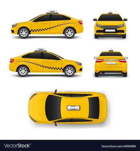 City Transportation, Car Yellow, Taxi Car, Yellow Cabs, City Vector, Service Trip, Back View, Transportation, Passenger