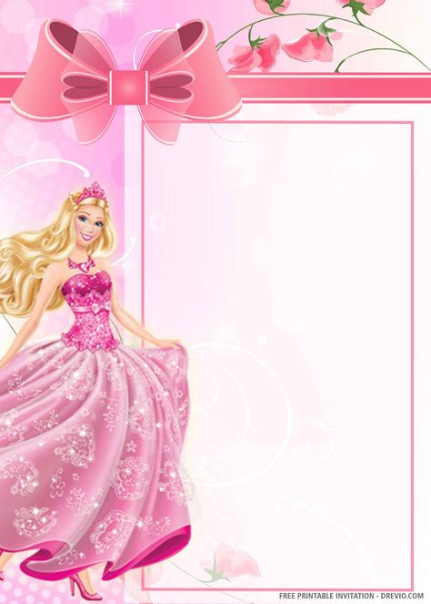 Birthday Invitation Background, Printable Barbie, Princess Paper Dolls Printable, Barbie Invitation, Barbie Birthday Invitations, Barbie Invitations, Birthday Invitation Card Template, Barbie Theme Party, Free Barbie