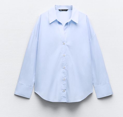 Chic Zara Light Blue Shirt, Elegant Light Blue Zara Top, Oversized Collared Light Blue Top, Zara Light Blue Cotton Top, Zara Light Blue Button-up Blouse, Blue Shirt Dress, Phone Holster, New Top, Walker Boots