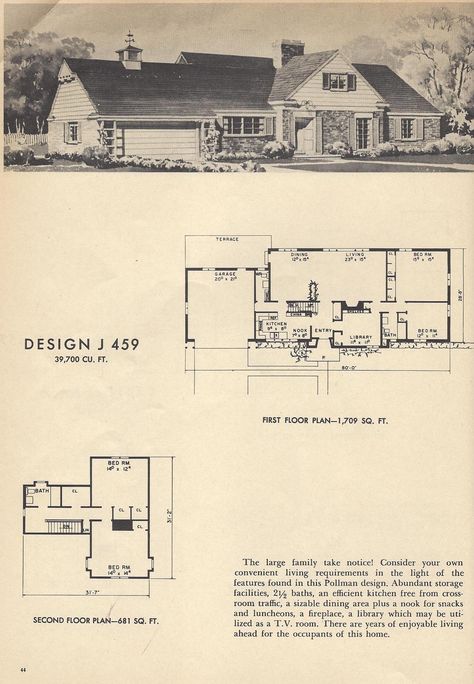 House Plans Vintage, 2 Story Homes, Mid Century Houses, Americana House, Mid Century House Plans, Sims4 Builds, Vintage Floor Plans, Mid Century Modern House Plans, Vintage Catalog