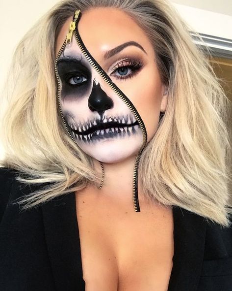 Haunted Fashion, Ghost Face Makeup, Zipper Halloween Makeup, Horror Smink, Zipper Face Makeup, Face Makeup Halloween, Ghost Makeup, Makeup 2024, Halloween Make-up Looks