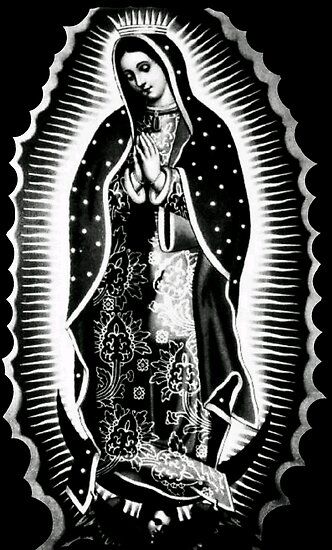 Millions of unique designs by independent artists. Find your thing. Virgin mary poster and prints by Alberto Faldet #Virgendeguadalupe #fatima #mary #mother #jesusmother Lady Of Guadalupe Tattoo, Guadalupe Tattoo, Tattoos Black And White, Virgin Mary Tattoo, Tattoo Black And White, Mary Tattoo, White Tattoos, Religious Tattoos, Tattoo Black