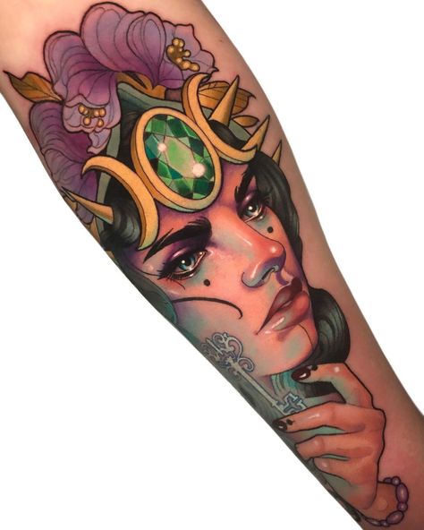 Underworld Goddess, Neo Tattoo, Neo Trad Tattoo, Funky Tattoos, Goddess Tattoo, Art Nouveau Illustration, Tatuaje A Color, Modern Tattoos, New School Tattoo