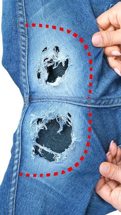 Sewing A Hole In Jeans By Hand, How To Fix Inner Thigh Of Jeans, Sew Hole In Jeans, Revamp Jeans Diy Ideas, Making Jeans Smaller, Jean Holes Repair, Fixing Rips In Jeans, How To Sew A Hole In Jeans, How To Stitch Loose Jeans