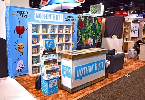 Nothin' But Debuts Custom Tradeshow Booth Design at Natural Products E – Boothster Tradeshow Booth Design, Tradeshow Booth Display, Creative Booths, Expo Stand, Expo West, Trade Show Design, Food Retail, Event Booth, Trade Show Booth Design