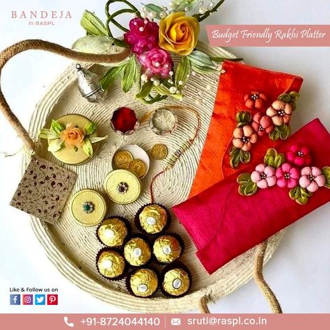 Raksha Bandhan Plate Decoration, Rakhi Platter Ideas, Rakhi Decoration Ideas, Rakhi Plate Decoration, Rakhi Diy, Gift Categories, Platter Ideas, Rakhi Making, Raksha Bandhan Gifts