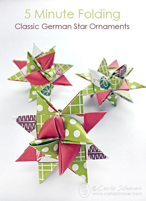 Make German Stars for Christmas German Stars, Folded Stars, German Star, Origami Star, Paper Christmas Ornaments, Star Ornaments, Folding Origami, Christmas Paper Crafts, Ornament Tutorial