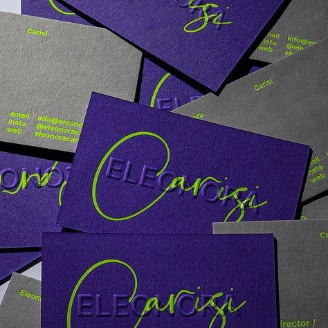 RAWART Studio on Instagram: “Blind emboss and foil stamped business cards for @eleonoracarisi, on duplexed Purple 270gsm with Real Grey 350gsm. Designed by…” Purple Branding, Blind Emboss, Logo Moodboard, Stamped Business Cards, Brand Positioning, Foil Business Cards, Graphic Design Business Card, Graphic Design Business, Branding Design Packaging