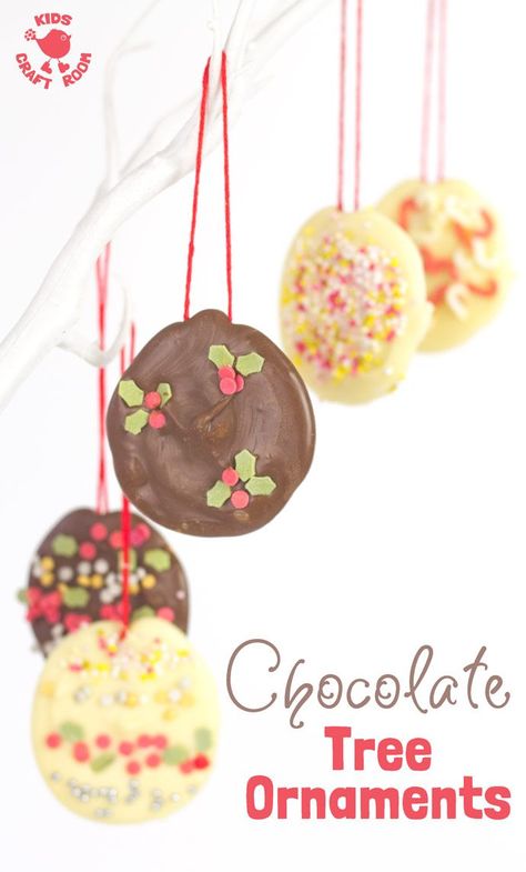 Homemade chocolate tree decorations are so easy to make. Kids will love having edible chocolate ornaments on the Christmas tree. It's a fun Christmas activity for the whole family. Edible Ornaments, Chocolate Ornament, Christmas Activities For Families, Cute Christmas Ideas, Chocolate Tree, Chocolate Ideas, Kids Craft Room, Fun Christmas Activities, Christmas Activity