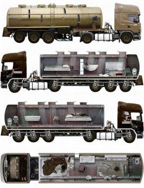 Undercover mobile home Zombie Survival Vehicle, Safe House, Apocalypse Art, Bug Out Vehicle, Apocalypse Survival, Survival Shelter, Urban Survival, Zombie Survival, Tanker Trucking