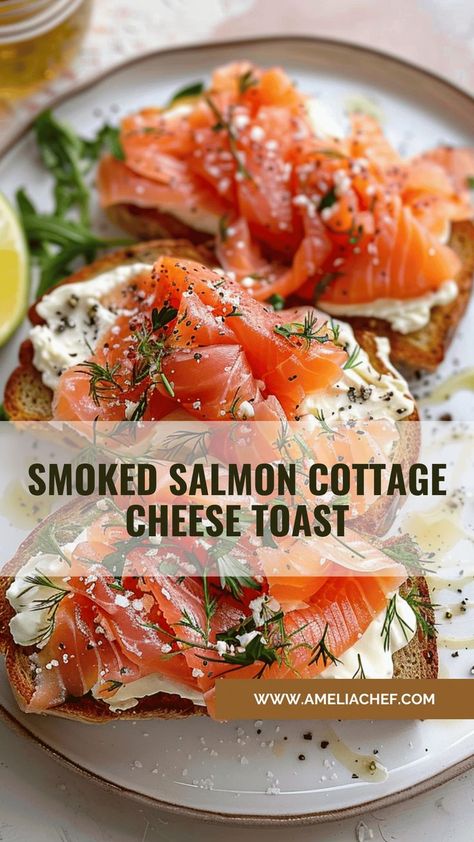 Smoked Salmon Cottage Cheese, Avocado Toast With Cottage Cheese, Cottage Cheese And Avocado, Cottage Cheese Avocado Toast, Cottage Cheese Savory, Salmon Cottage Cheese, Breakfast Salmon, Cottage Cheese Toast, Whole Grain Toast