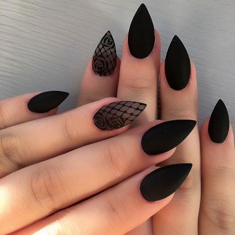 Black Stiletto Nails, Witchy Nails, Stiletto Nail Art, Elegant Nail Designs, Gothic Nails, Goth Nails, Polish Ideas, Stiletto Nails Designs, Black Nail Designs