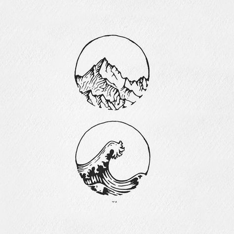 Inspirational Small Tattoos, Sea Tattoo, Mountain Tattoo, Matching Tattoo, Waves Tattoo, 자수 디자인, Friend Tattoos, Simplistic Tattoos, Matching Tattoos