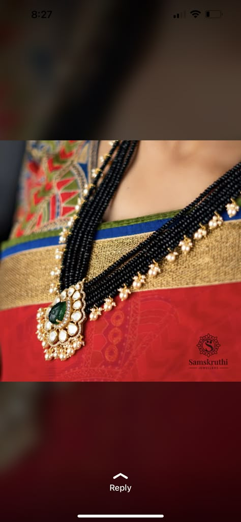 Black Beaded Jewelry Gold Latest, Pearl Mangalsutra Designs, Black Beads Mangalsutra Latest, Nallapoosalu Latest Designs, Black Beads Designs Latest, Choker Mangalsutra, Nalla Pusalu Designs Latest Gold, Latest Black Beads Designs, Ruby Beads Necklace Designs