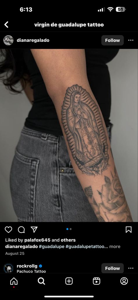 #tattooideas Virgin Mary Arm Sleeve, 87 Tattoo Number, San Judas And Virgen Tattoo Together, Small Virgin Mary Tattoo For Women, Virgen De Guadalupe Tattoo Ideas Forearm, Virgin Maria Tattoo, Jesus Tattoos For Women, Virgin Mary Tattoo For Women, Our Lady Of Guadalupe Tattoo