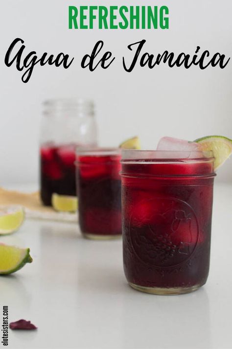 This refreshing Agua de Jamaica (AKA agua fresca de jamaica, hibiscus tea, mexican hibiscus drink and many other names!) is one of those perfect summer drinks recipes. Ready in only 15 minutes, this is one of my favorite super easy Mexican recipes that is sure to be a crowd pleaser! It's a great non-alcoholic beverage or cocktail for those long hot summer days! #drinks #summer #mocktail #recipes How To Make Jamaica Drink, Jamaica Drink Recipe, Mexican Drinks Non Alcoholic, Aqua Fresca Recipes, Mexican Beverages, Jamaica Drink, Mexican Drink Recipes, Benefits Of Baking Soda, Easy Mexican Recipes