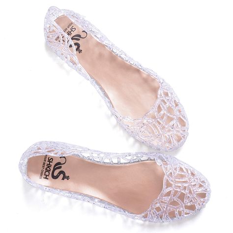 Spring Textured Slip-on Jelly Sandals, Summer Beach Slip-on Jelly Sandals, Beach Jelly Slip-on Sandals, Adjustable Slip-on Jelly Sandals For The Beach, Beach Slip-on Jelly Sandals With Removable Insole, Jelly Flats, Summer Soft, Crystal Beach, Plastic Shoes