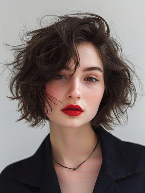 Trendy Chin-Length Hairstyles for 2024 Cute Shortish Haircuts, Short Hair Above Chin, French Bob Fine Hair Round Face, Chin Length Bob Hairstyles, Shortish Haircuts, Wavy Pixie Cut, Chin Length Haircuts, Chic Haircut, Chin Length