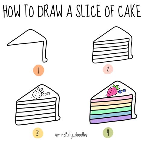 Follow this super simple step by step guide Cake Step By Step, Interior Design Sketchbook, A Slice Of Cake, Slice Cake, Slice Of Cake, Cute Easy Doodles, Doodle Pages, Easy Drawings For Kids, Easy Doodles Drawings