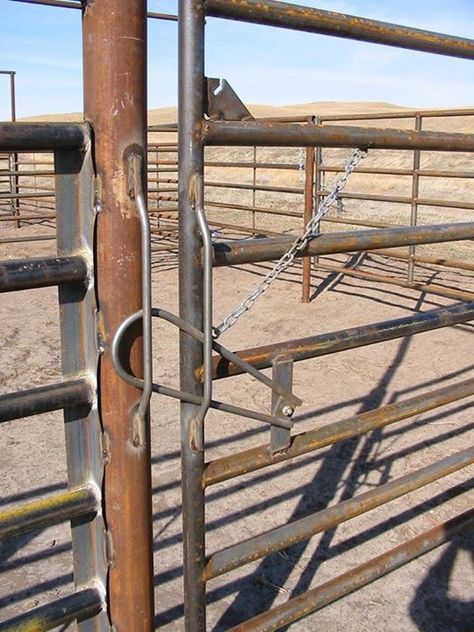 Gate latch Gate Latch Ideas, Cattle Gate, Cattle Facility, Livestock Fence, Pipe Fence, Ranch Gates, Cattle Barn, Natural Fence, Rustic Fence