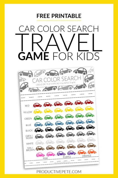 This Car Color Search free printable Travel Game for Kids is a fun & easy way to make the best of your time in the car. Perfect for road trips or family vacations to keep kids busy while traveling. Works great to add to a DIY travel binder. #travelgames #roadtrip #travelingwithkids #printable #travel #kidsactivities Printable Road Trip Games, Fun Road Trip Games, Travel Games For Kids, Road Trip Printables, Travel Binder, Fun Worksheet, Printable Road, Kids Having Fun, Trip Activities