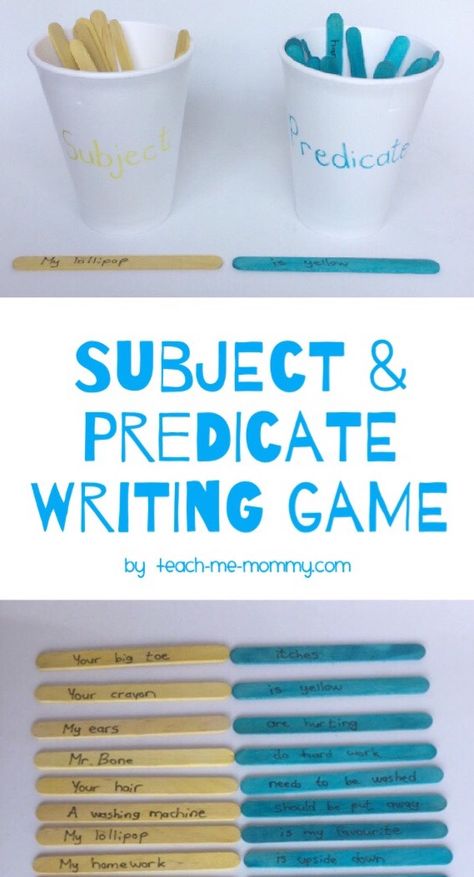 Subject Predicate, Core Ideas, Seeking Knowledge, 3rd Grade Writing, Teaching Language, Writing Games, 2nd Grade Writing, Subject And Predicate, 4th Grade Writing