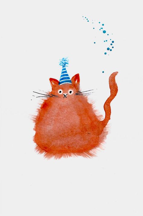 READY TO SHIP, Cute Cat, Hand Painted, Fuzzy Orange Cat, Watercolor Art, Set of 10, Premium 5.5\" x 4\" Folded Note card Prints With Envelopes Cat Birthday Card Watercolor, Cats Watercolor Paintings, Whimsical Birthday Cards, Funny Watercolor Cards, Funny Watercolor Birthday Cards, Funny Watercolor Paintings, Simple Watercolor Birthday Card, Cat Art Whimsical, Cute Watercolor Cards