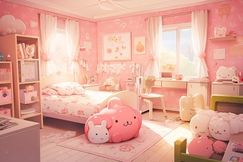 Kawaii Bedroom Background, Cute Bedroom Background, Cute Room Background, Anime Houses, Vtuber Background, Anime House, Kawaii Bedroom, Bedroom Background, Cute Room