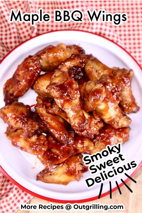 Maple BBQ Chicken Wings are beyond delicious to make on the grill with plenty of smoky goodness and then slathered in our amazing homemade Maple BBQ Sauce. The whole recipe including the sauce can be made in under an hour. Perfect for game day, parties and backyard cookouts. Maple Bbq Sauce Recipe, Chicken Wing Dipping Sauce, Best Wing Sauce, Maple Bbq Sauce, Homemade Chicken Wings, Chicken Wing Sauce Recipes, Chicken Wing Marinade, Bbq Chicken Wings Recipe, Maple Chicken