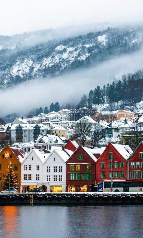 Snow Covered Mountains, Travel Winter, Bergen Norway, Voyage Europe, Destination Voyage, Beautiful Places In The World, Alam Yang Indah, Winter Travel, Places Around The World