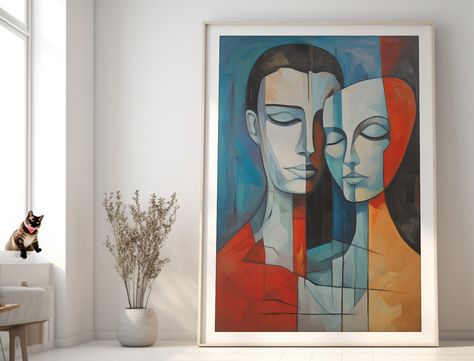 Couple Artwork, Light Cyan, Human Face, Love Couple, Art Moderne, Digital Artwork, Modern Art, Color Palette, Drawing And Illustration