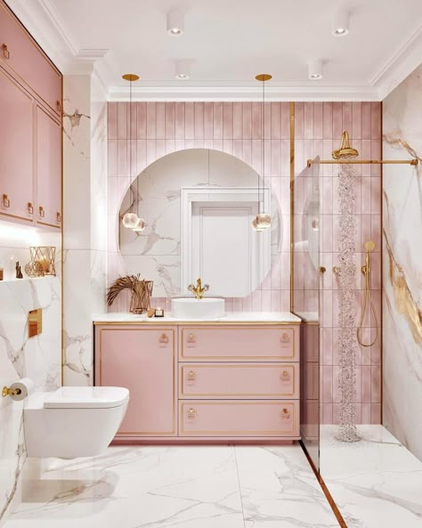 Rose Tile Bathroom, Barbiecore Decor, Washroom Design Ideas, Modern Washroom, Modern Washroom Design, Pink Tile Bathroom, Pink Bathroom Tiles, Tiles Designs, Bespoke Bathroom