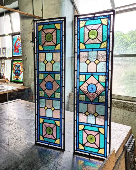 Reclaimed Stained Glass Windows, Stained Glass Privacy Screen, Victorian Stained Glass Panels Window, Long Stained Glass Panel, Stained Glass Windows Front Door, Stained Glass Window Above Door, Vintage Stained Glass Window Panel, Large Stained Glass Panels, 1920s Stained Glass Windows