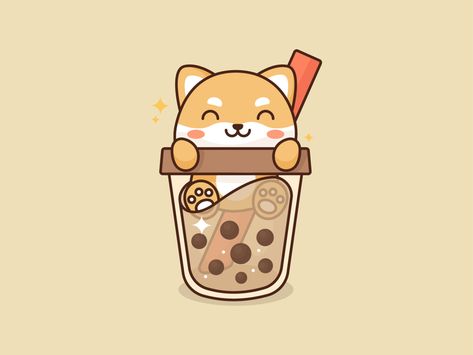 Shiba Boba by Jaysx on Dribbble Cute Milktea Logo, Boba Kartun, Boba Icon, Boba Illustrations, Chibi Dog, Cottagecore Icons, Easy Valentine Crafts, Kawaii Illustration, Anime Accessories