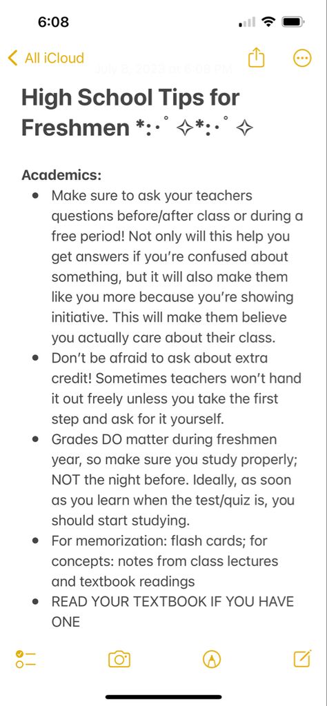 What Classes To Take In High School, Ninth Grade Tips, How To Be A Good Student High School, Highschool Freshman School Supplies List, How To Be Cool In High School, How To Get Ready For High School, Things To Do In High School, Freshmen Year Aesthetic, Highschool Tips Freshman