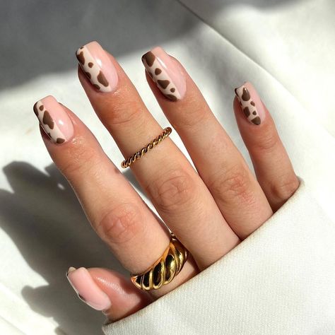 Pastel Cow Print Nails, Cow Nail Designs, Cow Print Nail Designs, Lexi Nails, Nail Natural, Cow Print Nails, Maquillage Yeux Cut Crease, Nail Design Glitter, Nails Pastel