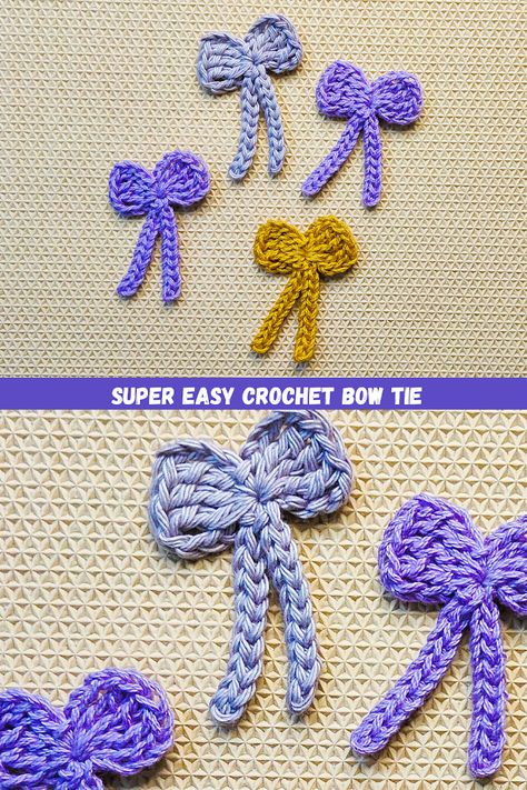 Crochet Tiny Bow Free Pattern, Amigurumi Bow Tie, Crochet Mini Bows Free Pattern, Crochet Small Bows Free Pattern, Crochet Bow Granny Square, Crochet Small Bow, Free Crochet Bow Pattern, Small Crochet Bows Free Pattern, Mini Crochet Hats