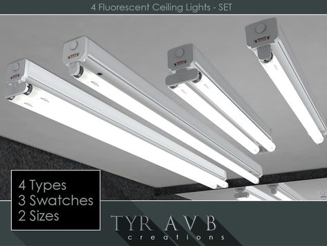 TyrAVB's 4 Florescent Ceiling Lights - SET Sims 4 Ceiling, Celing Light, Salon Lighting, Sims 4 Piercings, Sims 4 Black Hair, Sims 4 Cas Mods, Modular Carpet, The Sims 4 Packs, House Essentials