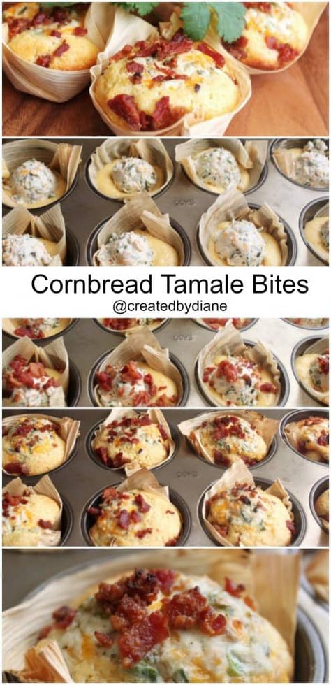 cornbread tamale bites @createdbydiane Tamale Bites, Jalapeno Cheese, Football Food, Muffin Tins, Small Bites, Mexican Dishes, Yummy Appetizers, Appetizers For Party, Appetizer Snacks