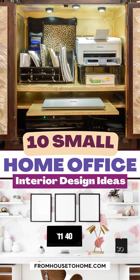 10 small home office interior design ideas Small Home Library Design, Home Office Interior Design Ideas, Small Home Office Design Ideas, Closet Offices, Office Nooks, Small Home Office Layout, Small Home Library, Home Library Design Ideas, Home Office Interior Design