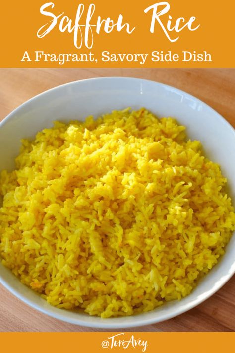 Saffron Rice Recipe, Turmeric Rice, Saffron Recipes, Saffron Spice, Fluffy Rice, Saffron Rice, Rice Side Dishes, Yellow Rice, Diner Recept