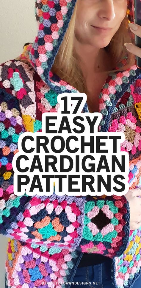 If you're looking for easy crochet cardigan patterns, I've got you covered. I'm sharing 17 beautiful crochet cardigan patterns for beginners. These crochet sweater patterns are so easy and stylish! Crochet granny square cardigan jacket. Crochet Sweater Jacket, Crochet Top Square Pattern, Granny Square Jersey, Crochet Cardigan With Granny Square, Crochet Cardigan Blanket Yarn, Crochet Granny Jacket, Beginners Crochet Cardigan, Free Crochet Granny Square Cardigan Patterns, Free Pattern For Granny Square Cardigan