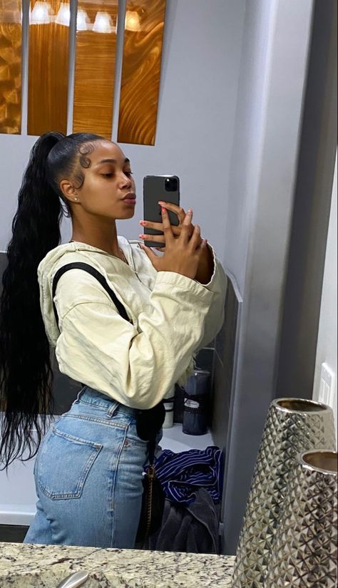 High Long Ponytail Hairstyles, Low Pony Tailed Hairstyle Black Women, Wavy Ponytail Hairstyles For Black Women, Long Curly Ponytail Hairstyles, Cute Hairstyles Black Girls Weave, Sleek Curly Ponytail Weave, Mid Curly Ponytail, Breezy Wave Ponytail, Wavy Ponytail Black Women