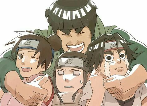 Team Guy, funny, Might Guy, Tenten, Neji, Rock Lee, crying, hug; Naruto Guy Sensei, Tenten Naruto, Neji And Tenten, Naruto Family, Naruto Teams, Manga Naruto, Naruto Fan Art, Naruto Series, Naruto Pictures